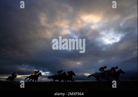 Corridori e piloti nel Racing di nuovo 13th febbraio handicap ostacoli al Catterick Bridge Racecourse. Data immagine: Venerdì 3 febbraio 2023. Foto Stock