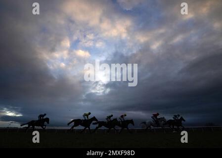 Corridori e piloti nel Racing di nuovo 13th febbraio handicap ostacoli al Catterick Bridge Racecourse. Data immagine: Venerdì 3 febbraio 2023. Foto Stock