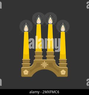 Illustrazione di vettore di Natale. Quattro candele di Avvento accese in previsione della nascita di Gesù Cristo. Illustrazione Vettoriale