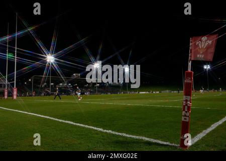 Vista generale dello Stadiwm CSM prima della partita delle sei Nazioni 2023 U20 Galles vs Irlanda allo Stadiwm CSM, Colwyn Bay, Regno Unito, 3rd febbraio 2023 (Foto di Steve Flynn/News Images) Foto Stock