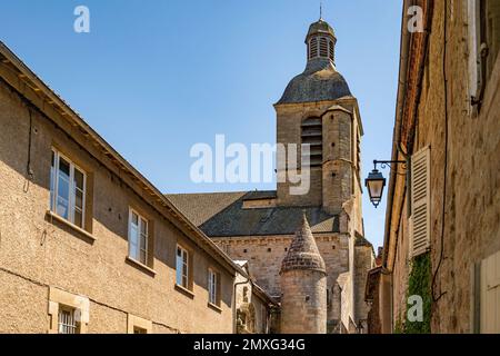 La torre della chiesa église Notre-Dame du Puy a Figeac, nel sud della Francia Foto Stock