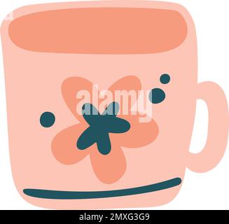 Carino doodle vettore tazza scandinava per tè, caffè e altre bevande calde. Illustrazione per bambini. Tazza decorativa per il design Illustrazione Vettoriale