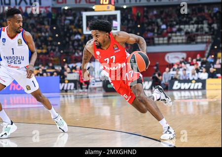 Pireo, Grecia. 03rd Feb, 2023. 77 SHAQUIELLE MCKISSIC di Olympiacos Pireo durante l'Eurolega, turno 23, incontro tra Olympiacos Pireo e Anadolu Efes allo Stadio della Pace e dell'amicizia il 3 febbraio 2023, ad Atene, in Grecia. Credit: Live Media Publishing Group/Alamy Live News Foto Stock