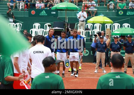 Florianopolis, Santa Catarina, Brasile. 3rd Feb, 2023. (SPO) Coppa Davis tra Brasile e Cina. Febbraio 03, 2023, Florianopolis, Santa Catarina, Brasile: Preparativi per l'inizio della Coppa Davis tra Brasile e Cina a Costao do Santinho, a Florianopolis (SC) Venerdì (03) dove si terranno due partite singole.Credit: LECO Viana/Thenews2 (Credit Image: © Leco Viana/TheNEWS2 via ZUMA Press Wire) SOLO USO EDITORIALE! Non per USO commerciale! Credit: ZUMA Press, Inc./Alamy Live News Foto Stock