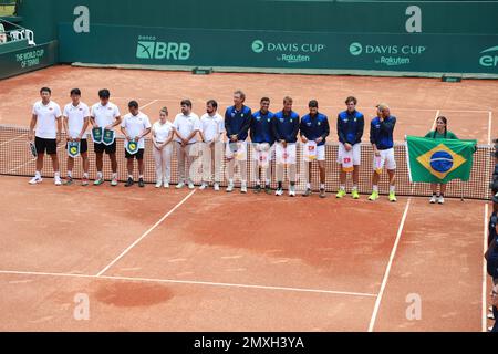 Florianopolis, Santa Catarina, Brasile. 3rd Feb, 2023. (SPO) Coppa Davis tra Brasile e Cina. Febbraio 03, 2023, Florianopolis, Santa Catarina, Brasile: Preparativi per l'inizio della Coppa Davis tra Brasile e Cina a Costao do Santinho, a Florianopolis (SC) Venerdì (03) dove si terranno due partite singole.Credit: LECO Viana/Thenews2 (Credit Image: © Leco Viana/TheNEWS2 via ZUMA Press Wire) SOLO USO EDITORIALE! Non per USO commerciale! Credit: ZUMA Press, Inc./Alamy Live News Foto Stock