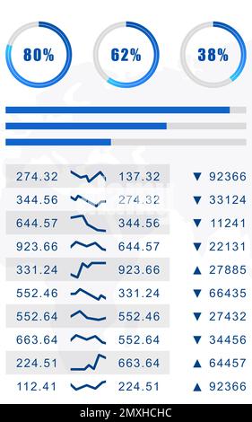 Concetto FinTech. Illustrazione di grafici e informazioni statistiche Foto Stock