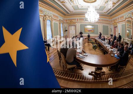 Kiev, Ucraina. 03rd Feb, 2023. Funzionari ucraini e dell'UE partecipano al vertice UE-Ucraina del 24th, il 3 febbraio 2023 a Kiev, Ucraina. Foto del Presidente ucraino Ufficio Stampa/UPI. Credit: UPI/Alamy Live News Foto Stock