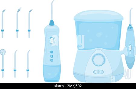 Set piatto igiene dentale con icone isolate immagini di strumenti manuali per odontoiatria in bianco sfondo vettoriale illustrazione Illustrazione Vettoriale