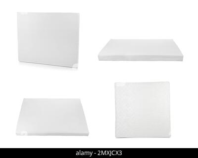 Allestito con moderni e confortevoli materassi su sfondo bianco Foto Stock