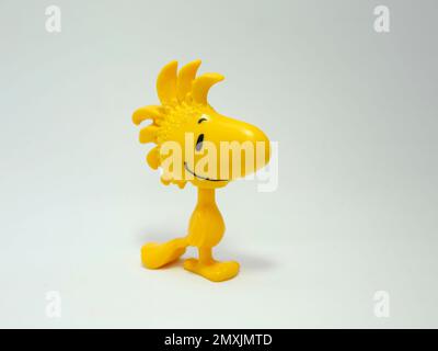 Woodstock. Amico di Snoopy e Charlie Brown. Noccioline comiche. Snoopy. Uccello giallo. Foto Stock