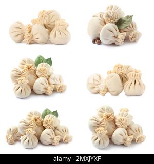 Set di gnocchi di baozi non cotti isolati su bianco Foto Stock