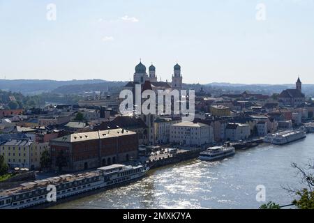 Da teste Oberhaus, Skyline, Oberhaus, Passau, Baviera, Germania, Europa Foto Stock