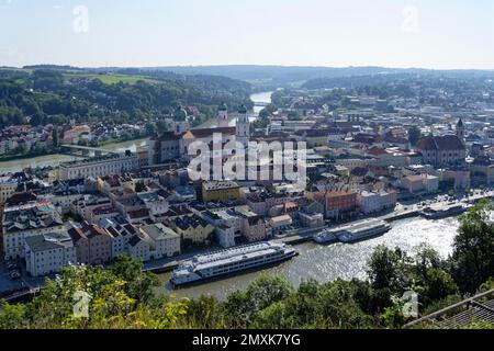 Da teste Oberhaus, Skyline, Oberhaus, Passau, Baviera, Germania, Europa Foto Stock