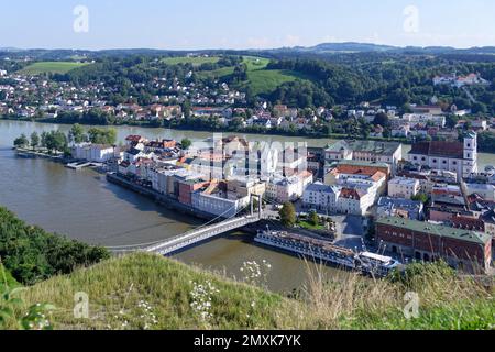 Da teste Oberhaus, Skyline, Oberhaus, Passau, Baviera, Germania, Europa Foto Stock