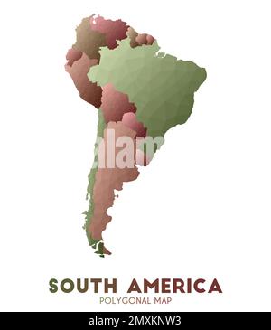 Mappa del Sud America. Ammirevole mappa del continente in basso stile poli. Brillante illustrazione vettoriale. Illustrazione Vettoriale