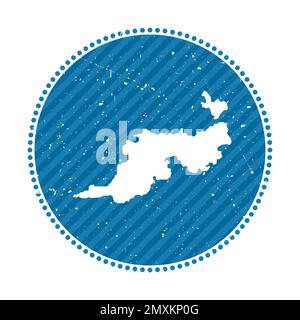 Adesivo da viaggio retro a righe Guana Island. Badge con mappa, illustrazione vettoriale. Può essere utilizzato come insegna, logotipo, etichetta, adesivo o badge del Guan Illustrazione Vettoriale