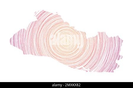 Mappa della Repubblica di El Salvador piena di cerchi concentrici. Disegna cerchi di stile a forma di paese. Illustrazione vettoriale. Illustrazione Vettoriale