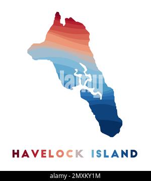 Mappa di Havelock Island. Mappa dell'isola con belle onde geometriche in rosso blu. Forma vivace Havelock. Illustrazione vettoriale. Illustrazione Vettoriale