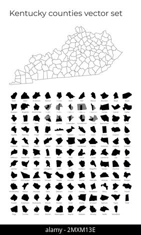 Mappa del Kentucky con forme delle regioni. Mappa vettoriale vuota dello Stato degli Stati Uniti con le contee. Confini dello stato degli Stati Uniti per la vostra infografica. Illustrazione Vettoriale