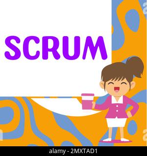 Didascalia di testo che presenta Scrum, scrittura a mano di idea di affari come distinto dai caratteri scritti di stampa di gioco Foto Stock