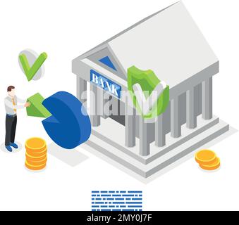 ESG concetto di investimento aziendale per la governance sociale ambientale con costruzione bancaria e carattere umano 3D illustrazione isometrica del vettore Illustrazione Vettoriale