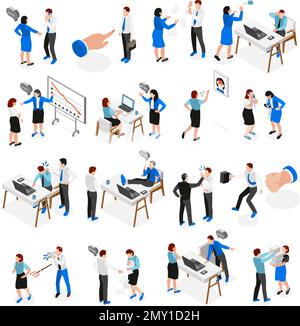 Bad boss isometric Icon Set Bad manager scolds, grida e batte la sua subordinates vettore illustrazione Illustrazione Vettoriale