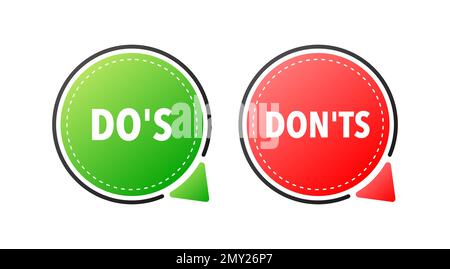 DOS e dons segni. Icona buono e cattivo. Segno positivo e negativo. Illustrazione Vettoriale