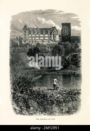 Antica incisione di Chateau de Pau, un castello nel centro di Pau, Francia. Illustrazione pubblicata in picturesque Europe, Vol. III (Cassell & Company, Foto Stock