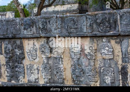 Carved skeletons at Chichén Itzá, Yucatán, Mexico Stock Photo