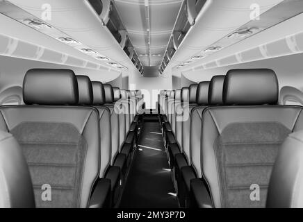 Moderna cabina di aeroplano con comodi posti a sedere Foto Stock