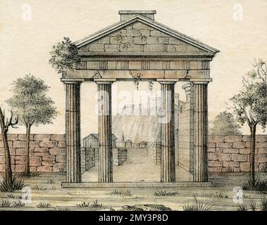 Resti del Tempio dedicato ad Augusto e Minerva, Atene, Grecia, illustrazione a colori, 1800s Foto Stock