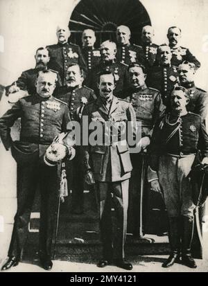 Alfonso XIII, re di Spagna (al centro) e generale Miguel primo de Rivera (a sinistra), Spagna 1930s Foto Stock