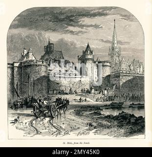 Incisione antica di Saint-Malo, una città portuale in Bretagna, Francia. Illustrazione pubblicata in picturesque Europe, Vol. III (Cassell & Company, Limited: Foto Stock