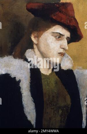 Paula Modersohn-Becker. Dipinto dal titolo "Ritratto di una giovane donna con cappello rosso" del pittore espressionista tedesco Paula Modersohn-Becker (1876-1907), c. 1900