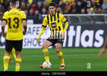 DORTMUND, GERMANIA - 4 FEBBRAIO: Giovanni Reyna di Borussia Dortmund durante la partita della Bundesliga tra Borussia Dortmund e SC Freiburg al Signal Iduna Park il 4 febbraio 2023 a Dortmund, Germania (Foto di Marcel ter Bals/Orange Pictures) Foto Stock