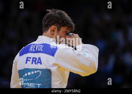 Balabay Aghayev (AZE) ha vinto la medaglia d'oro nella categoria Men  60kg contro Cedric Revol (fra) (Etoile SP de Blanc Mesnil Judo), che ha gareggiato nella categoria Men -60kg durante l'International Judo Paris Grand Slam 2023 (IJF) il 4 febbraio 2023 all'Accor Arena di Parigi, Francia - Foto Stephane Allaman / DPPI Foto Stock