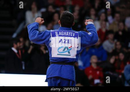 Balabay Aghayev (AZE) ha vinto la medaglia d'oro nella categoria Men  60kg contro Cedric Revol (fra) (Etoile SP de Blanc Mesnil Judo), che ha gareggiato nella categoria Men -60kg durante l'International Judo Paris Grand Slam 2023 (IJF) il 4 febbraio 2023 all'Accor Arena di Parigi, Francia - Foto Stephane Allaman / DPPI Foto Stock