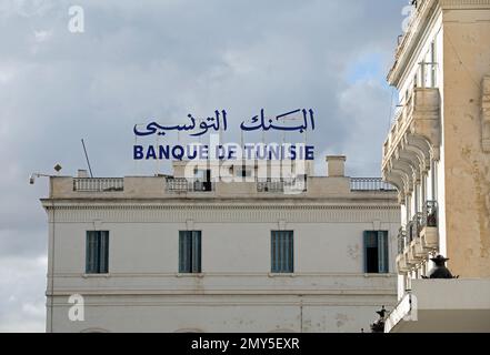 Banca della Tunisia nel centro di Tunisi Foto Stock