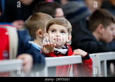 Un fan di Middlesbrough durante la partita del campionato Sky Bet Middlesbrough vs Blackpool al Riverside Stadium, Middlesbrough, Regno Unito, 4th febbraio 2023 (Photo by ben Early/News Images) Foto Stock