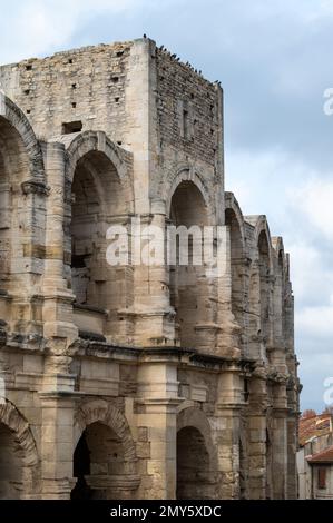 Arles, Provence, France, 1 1 2023 - dettaglio dell'Arena, anfiteatro in stile romano Foto Stock