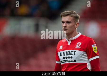 Middlesbrough, Regno Unito. 4th Feb 2023. Marcus Forss di Middlesbrough durante la partita del campionato Sky Bet tra Middlesbrough e Blackpool al Riverside Stadium di Middlesbrough sabato 4th febbraio 2023. (Foto: Trevor Wilkinson | NOTIZIE MI) Credit: NOTIZIE MI & Sport /Alamy Live News Foto Stock