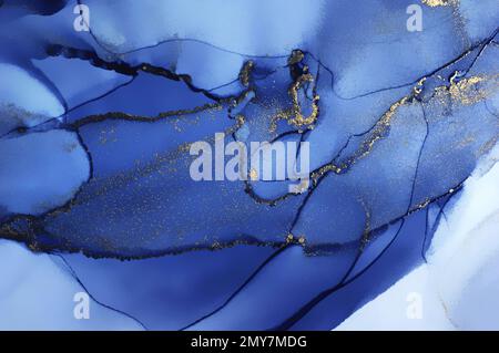 Sfondo astratto blu con linee dorate Foto Stock