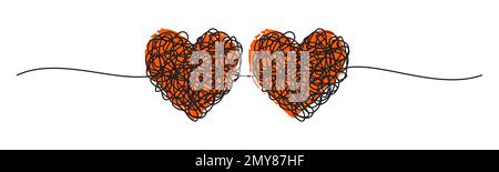 Banner con due cuori groppati disegnati a mano Illustrazione Vettoriale