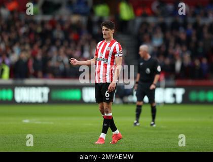 4th febbraio 2023; GTECH Community Stadium, Brentford, Londra, Inghilterra; Premier League Football, Brentford contro Southampton; Christian Norgaard di Brentford Foto Stock