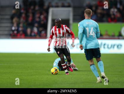 4th febbraio 2023; GTECH Community Stadium, Brentford, Londra, Inghilterra; Premier League Football, Brentford contro Southampton; Yoane Wissa di Brentford Foto Stock