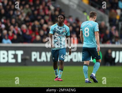 4th febbraio 2023; GTECH Community Stadium, Brentford, Londra, Inghilterra; Premier League Football, Brentford contro Southampton; Romeo Lavia di Southampton Foto Stock