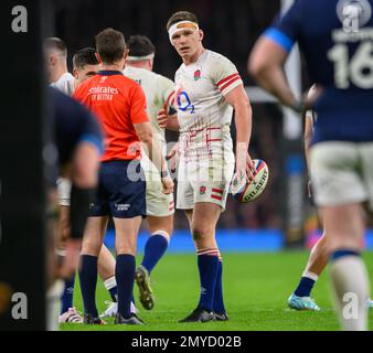 04 gennaio 2023 - Inghilterra / Scozia - Guinness Six Nations - Twickenham Stadium Owen Farrell in Inghilterra durante la partita delle sei Nazioni contro la Scozia. Foto : Mark Pain / Alamy Live News Foto Stock