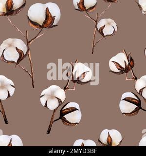 Fiori di cotone disegni acquerelli Foto Stock