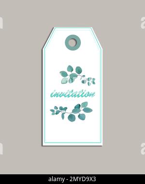 Invito di nozze con disegno floreale su sfondo grigio, vista dall'alto Foto Stock