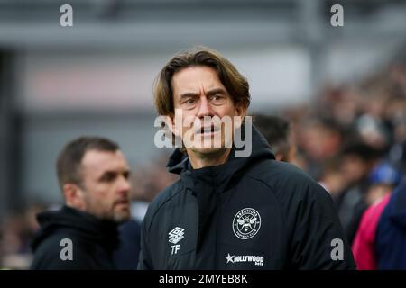 Thomas Frank manager di Brentford durante la partita della Premier League tra Brentford e Southampton al GTECH Community Stadium di Brentford sabato 4th febbraio 2023. (Foto: Tom West | NOTIZIE MI) Credit: NOTIZIE MI & Sport /Alamy Live News Foto Stock